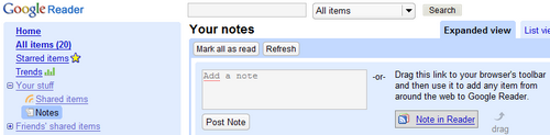 Google Reader - Add a note