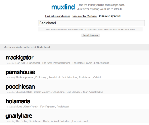 muxfind, outil de recherche de Muxtapes