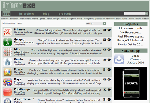 iphonexe, catalogue d'applications pour iPhone