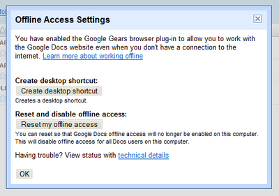 Google Docs, offline access settings