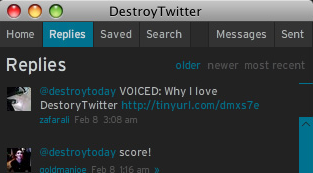 DestroyTwitter, l'interface