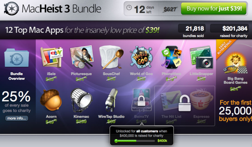 MacHeist 3, bundle de logiciels pour Mac à 39$