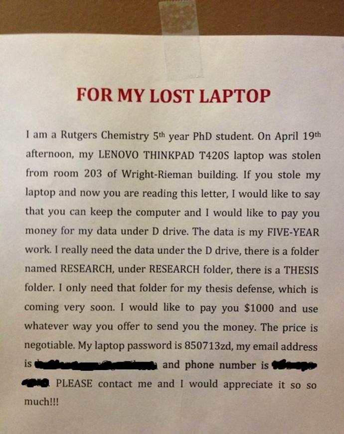 For my lost laptop
