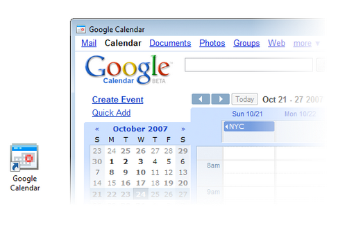 Prism, Google Calendar en mode desktop